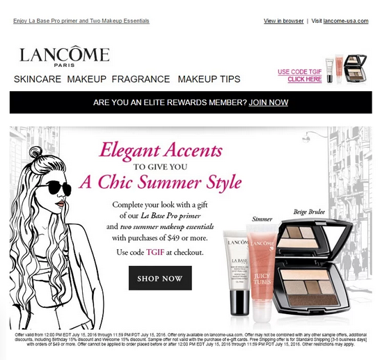 Lancome Loyalty program in newsletter