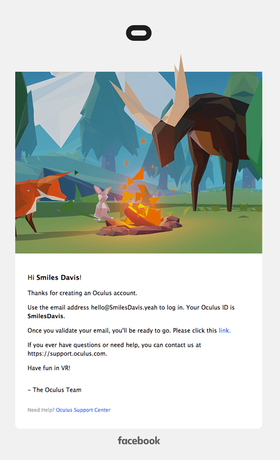 Oculus welcome email
