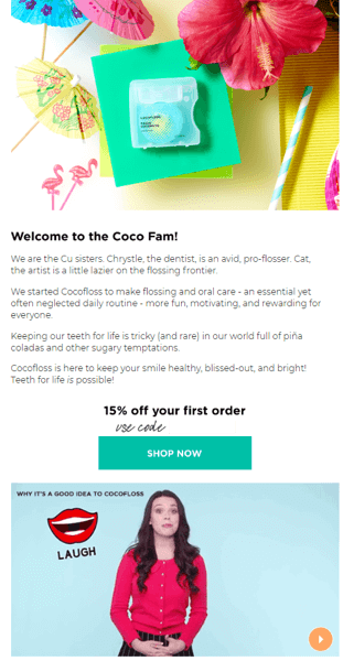 Cocofloss welcome email campaign Klaviyo