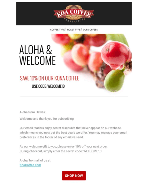 Koa welcome email example