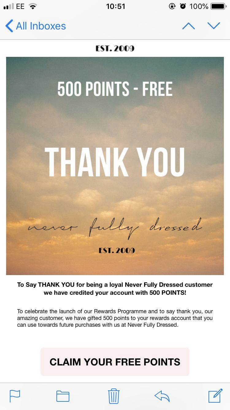Never Fully Dressed Thank You Email