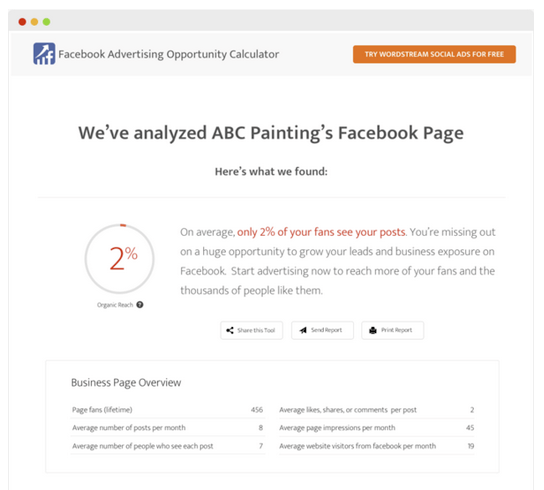 WordStream Facebook Ad Calculator