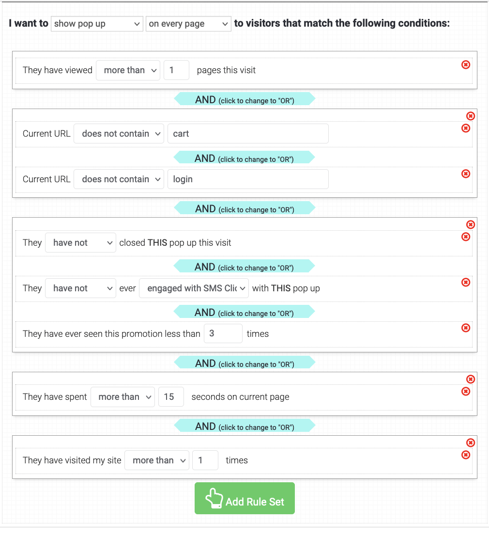 targeting rules tap to text