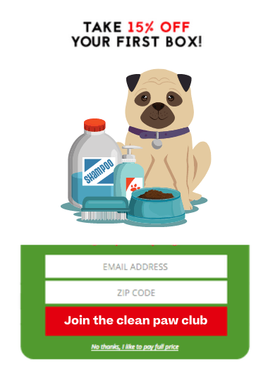 Zip Code and email lead capture pet care