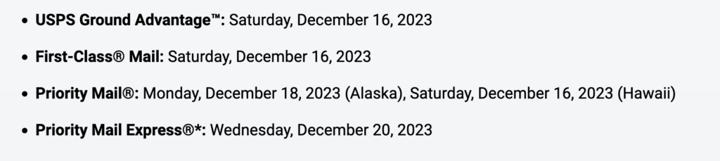 USPS 2023 cutoff dates