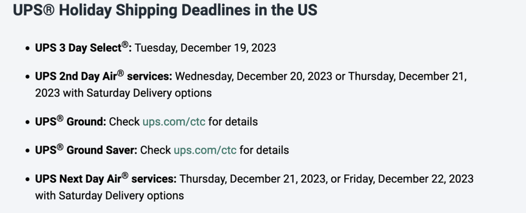 UPS 2023 cutoff dates