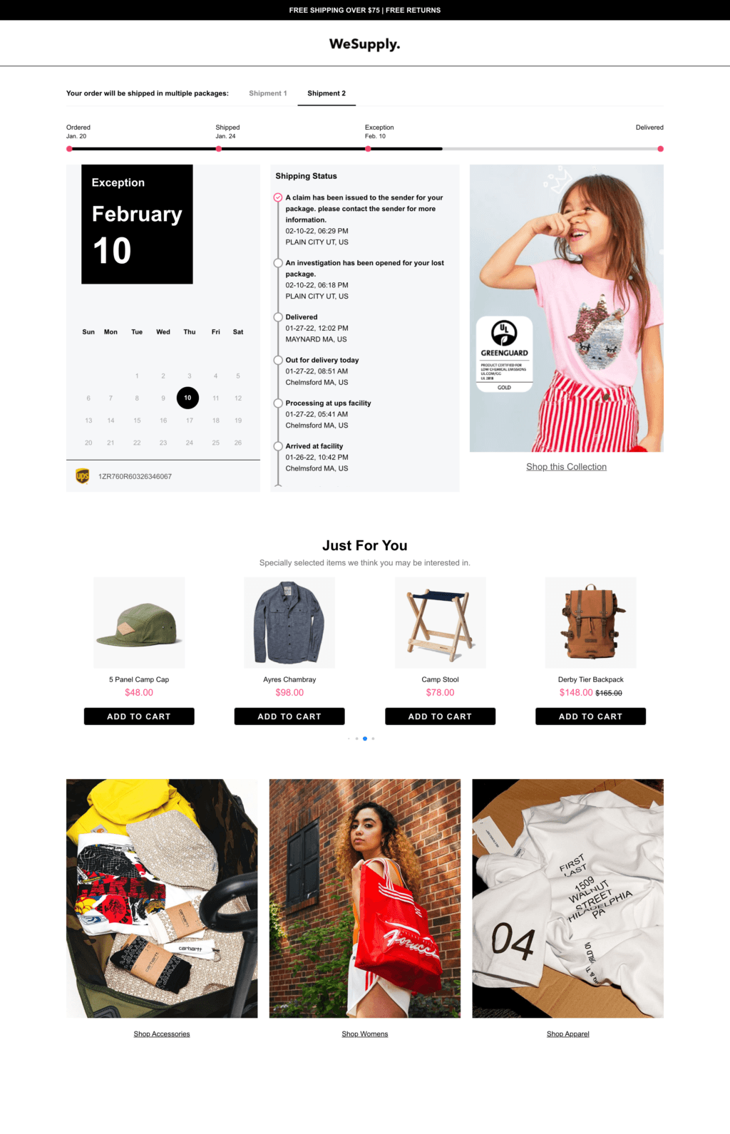 Fashion brand tracking page recs