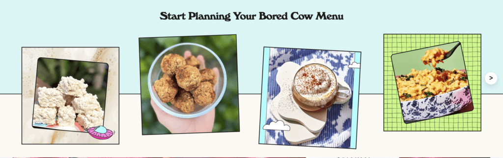 Bored Cow Recipe Carousel for Order tracking page