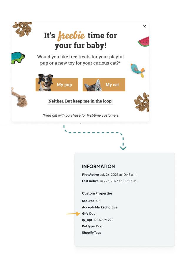 Tomlinson's email pop-up to Klaviyo profile zero-party data flow